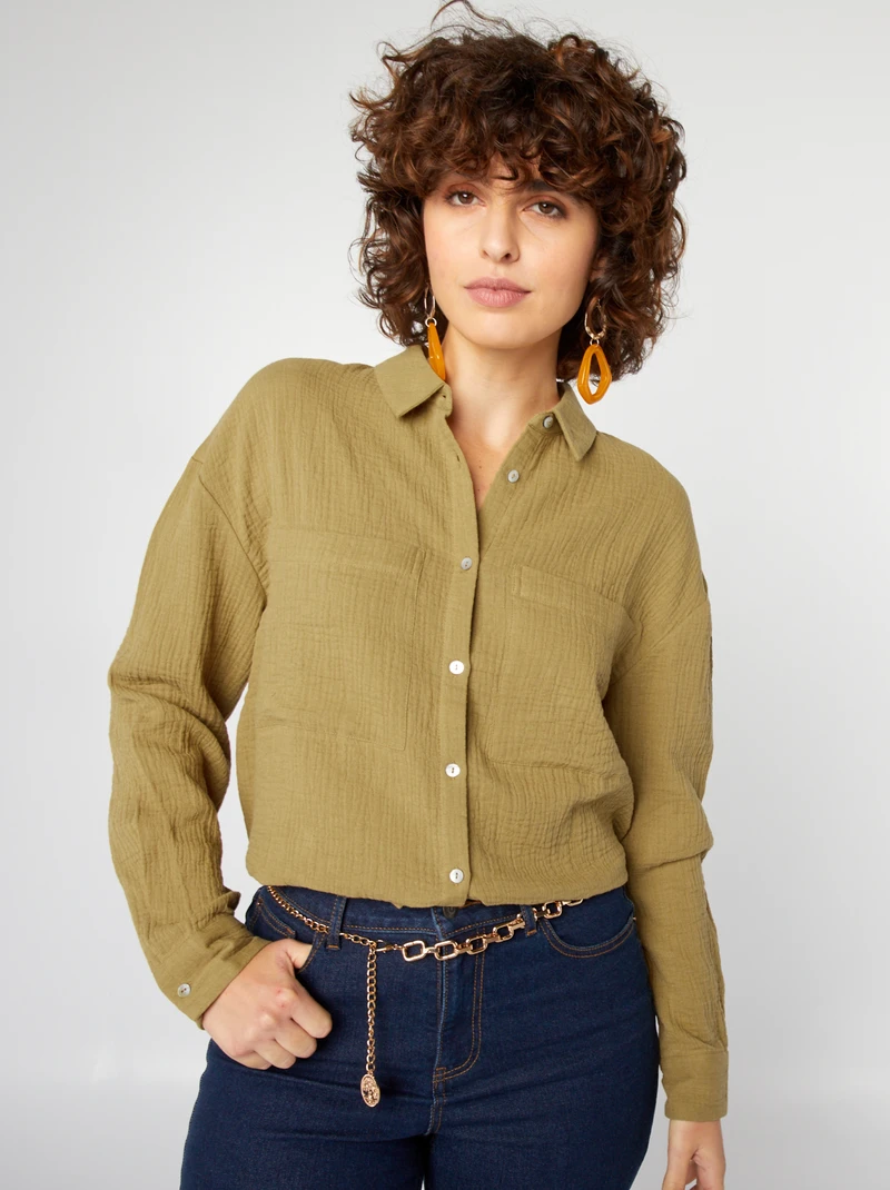 Cotton gauze blouse-green
